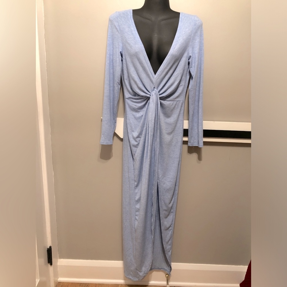 Absolute & Faith NWT Heather Blue Jersey Wrap Dress with Slit Leg, Size Medium